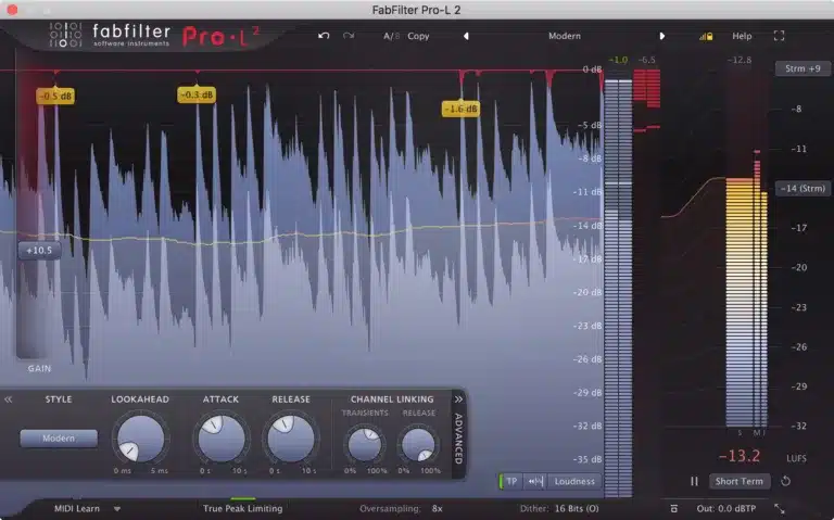 The FabFilter Pro L2 mastering limiter