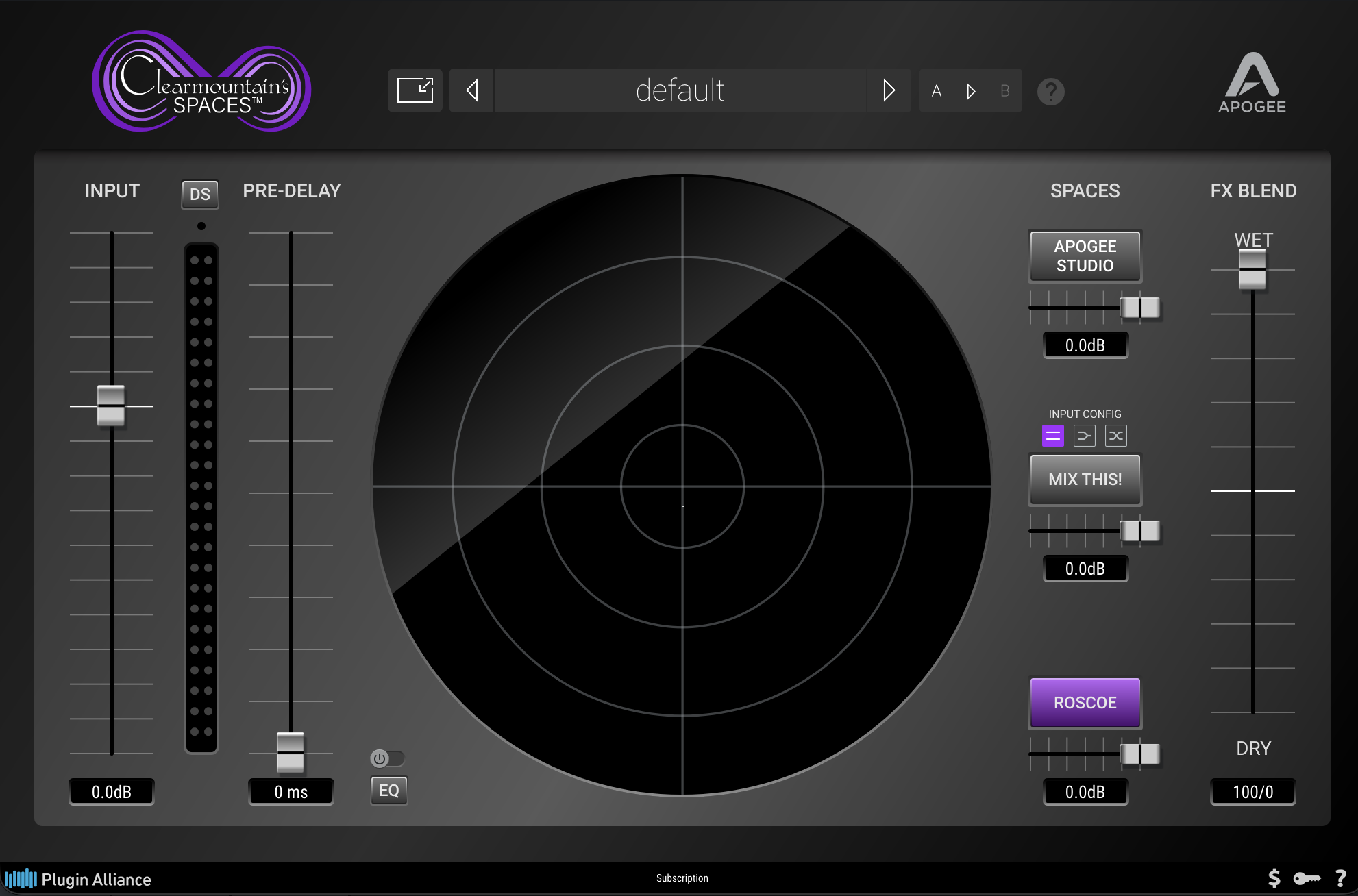 Apogee Clearmountain's Spaces reverb plugin with Apogee Studio, Mix This! and Roscoe spaces