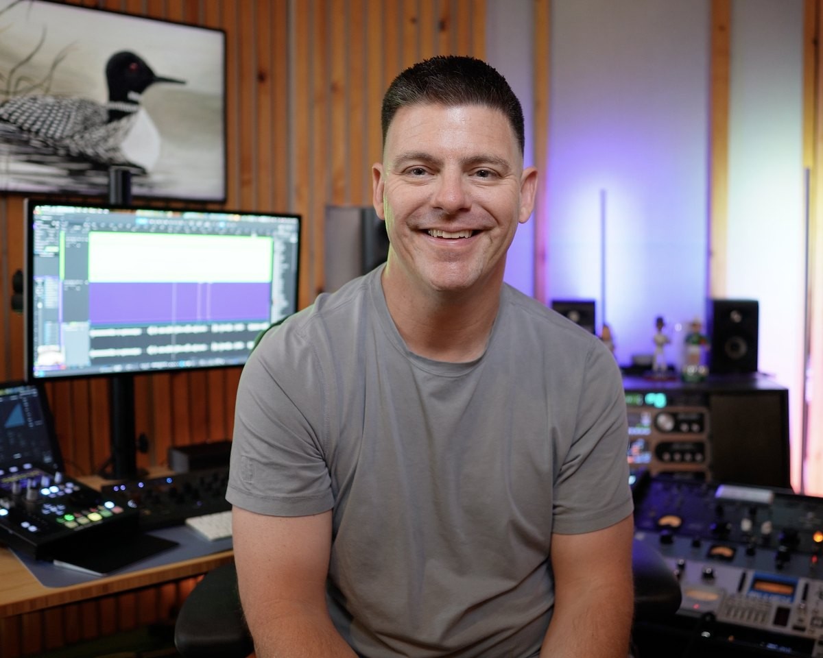 Matty Harris at the console in his Los Angeles mixing and mastering studio