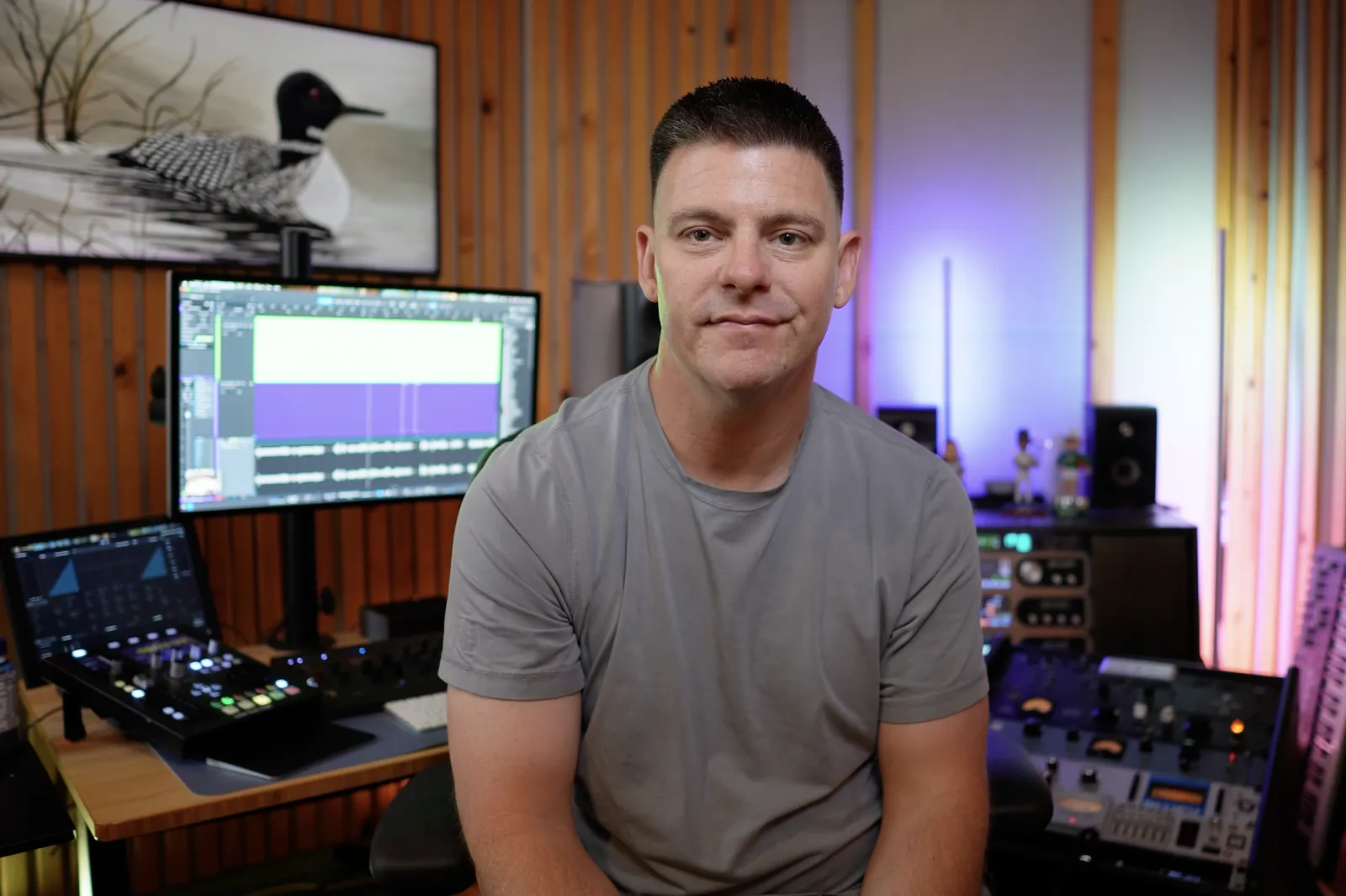 Matty Harris in his Los Angeles studio, where every coaching mix and video breakdown is made