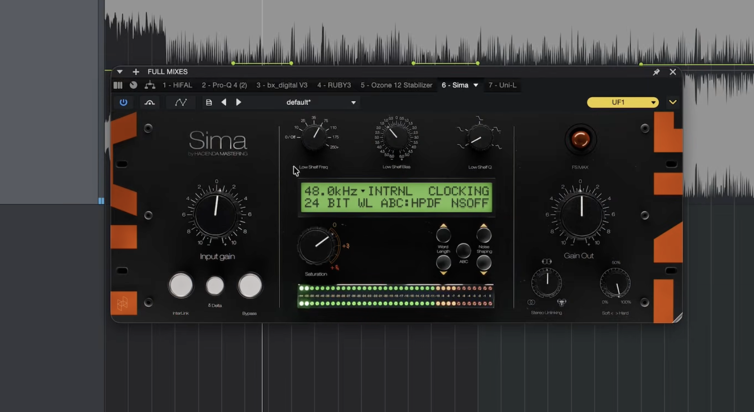 Sima by Hacienda Mastering showing the low shelf bias control that keeps the kick from distorting into the clipper